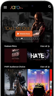 JaroGO OTT screen with featured films and Watch Now